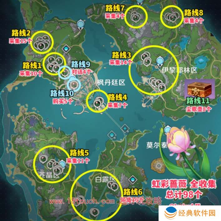 原神4.6彩虹蔷薇采集路线分享